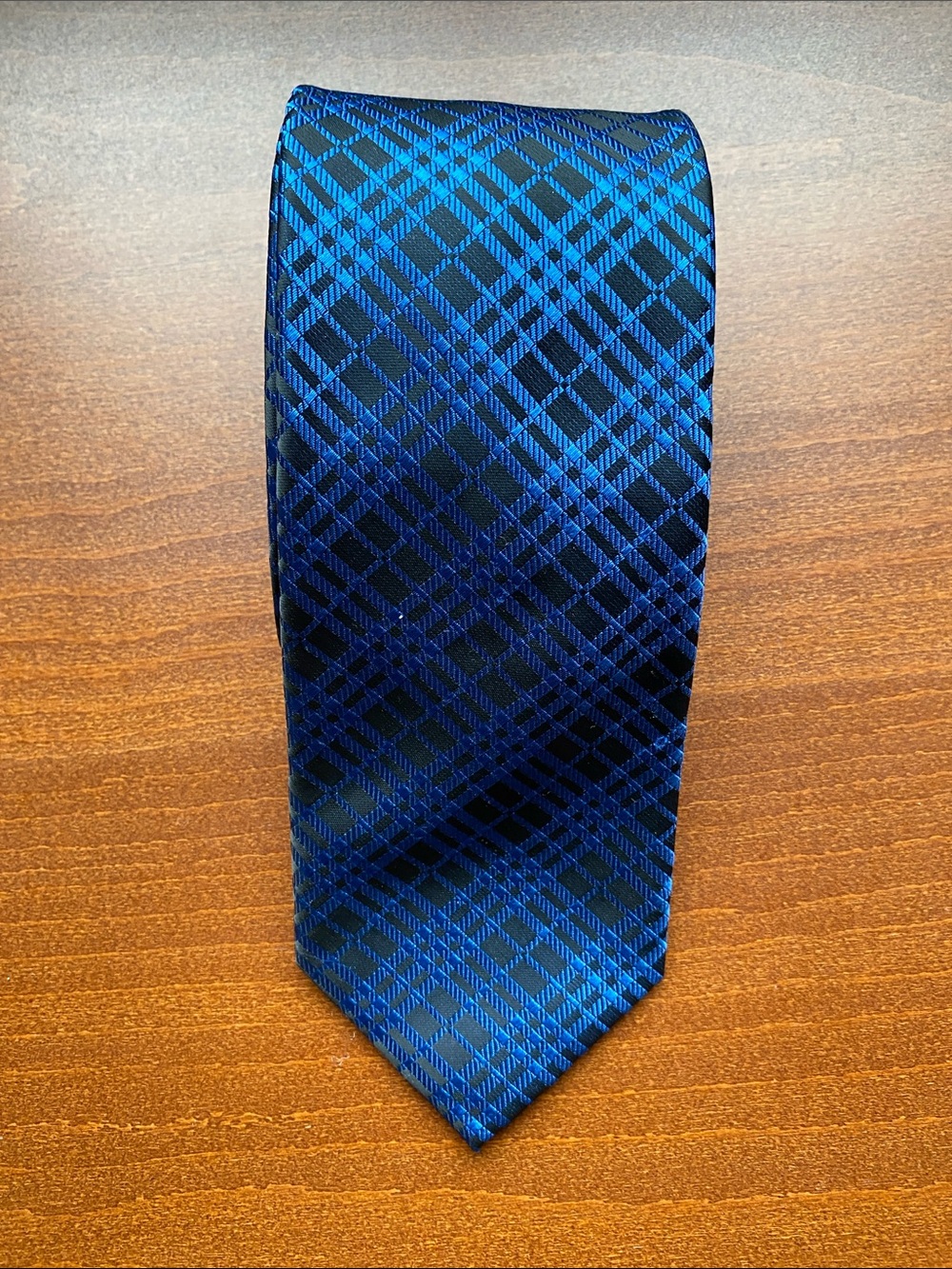 Men's Blue Plaid Tie - Classic Deep Blue Pattern
